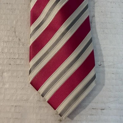 Шелковый галстук галстук в полоску розовый TRUMP президентская подпись XL EUC MAGA опрятный - Изображение 1 из 4