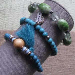 VINTAGE TO NOW*3 Bracelets, The Limited, beaded, Turquoise howlite, green - Picture 1 of 5