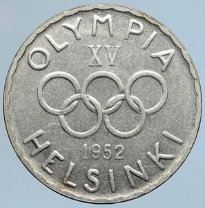 1952 FINLAND Summer Olympics Logo Rings Genuine Silver 500 Markkaa Coin i110742 - Picture 1 of 3