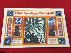 RARE GERMAN SILK 500 MARK BANKNOTE 1 JULY 1923 BIELEFELD UNC WITH SEAL NOTGELD - Picture 1 of 5