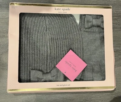 Kate Spade Bow Beanie Hat and Gloves Set Heather Gray New in Box - Image 1 of 2