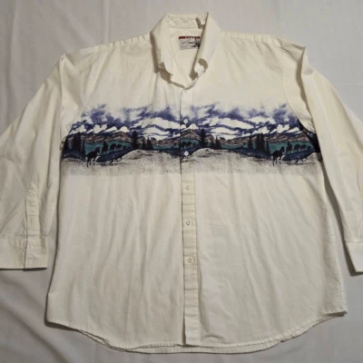 CAMISA VAQUERA PURE COUNTRY VINTAGE BLANCA ESCENA GRÁFICA WESTERN PARA HOMBRE TALLA 2XL XXL Foto 1 de 4