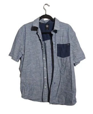 Volcom Blue Pocket Short Sleeve Preppy Casual Button Down Shirt Men's Size Large - Image 1 of 4
