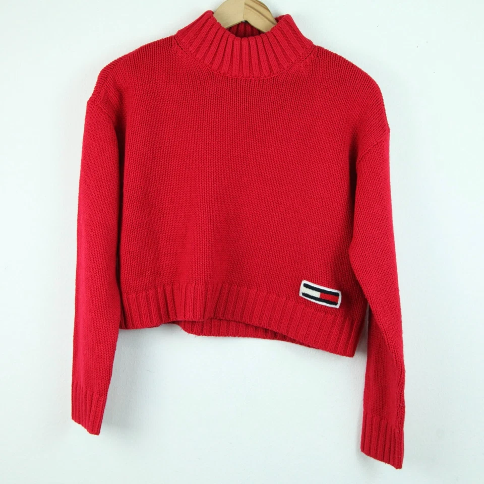 Tommy Hilfiger маленький свитер укороченный красный Y2K винтажный опрятный фигурист логотип нашивка 90-х - Изображение 1 из 4