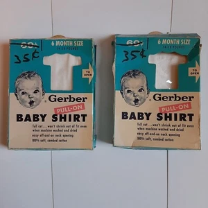 2 Vintage Boxed Gerber Pull-on Baby Shirts 6 Month Size Early 1960s NOS Not Open - Picture 1 of 10