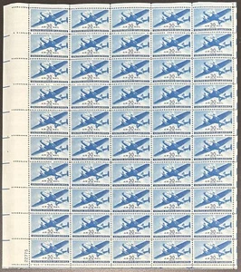 U.S. Stamp Sheet C30 Full Sheet of 50, 30c Air Mail Transport Plane - Blue, MNH - Picture 1 of 5