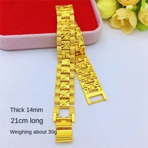 Bracciale Catene Uomo 24K Placcato Oro Giallo Spessore 14mm 8" 30g - Foto 1 di 7