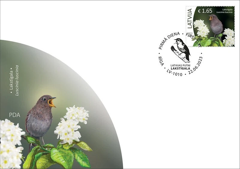 FDC of LATVIA 2023 - Birds - Thrush Nightingale - Image 1 of 1