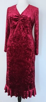 Vintage Sag Harbor Burgundy Red Crushed Velvet Slip On Dress Size VTG 14 - Image 1 of 4