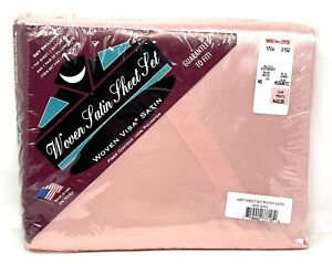 Vintage Satin Sheet Set King Size Pink Made In USA 100% Polyester 4 Pcs PROP