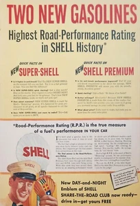 Shell 1940 Gasolina Aceite Vintage Anuncio dos Gasolinas Nuevas - Imagen 1 de 1
