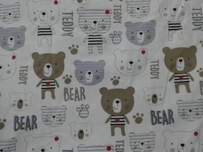 PRE-WASHED INTERLOCK KNIT GRAY, BROWN,  AND WHITE  BEAR DESIGN 69" x 52" FABRIC - Image 1 of 4