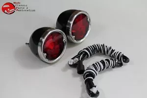 55-59 Chevy GMC Stepside Pickup Truck Rear Tail Lamps Lights Black Housing Pair - Picture 1 of 1