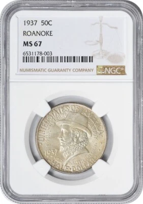 Roanoke Commemorative Silver Half Dollar 1937 MS67 NGC - Image 1 of 2