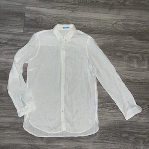 Camicia J Mclaughlin 100% lino bottoni manica lunga colletto blusa top bianco nuova S - Foto 1 di 12