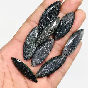 8 Pcs Natural Black Sunstone 33-38.5mm Marquise Cut Loose Faceted Gemstones Lot - Picture 1 of 9
