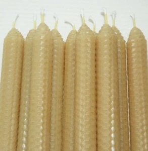 NEW 8 12" BEESWAX CANDLES: HAND-ROLLED ALL-NATURAL, SET: 8 TAPERS 12" Romantic - Picture 1 of 3