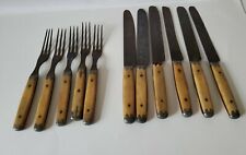 RARE SET OF 19TH C wood & metal HANDLED UTENSILS 5 FORKS AND 6 KNIVES 