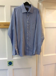 M&S Shirt Blue With White Stripes Regular Fit Size 46 Front Pocket Button UP - Picture 1 of 5