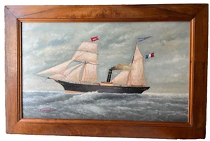 JOHN SCOTT (1802-1885)  SIGNED - LARGE ENGLISH OIL ON PANEL - THE FRENCH STEAMER - Picture 1 of 24
