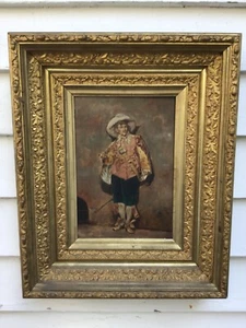 Antique 19th Century Oil/Board Musketeer Great Original Frame - Picture 1 of 17