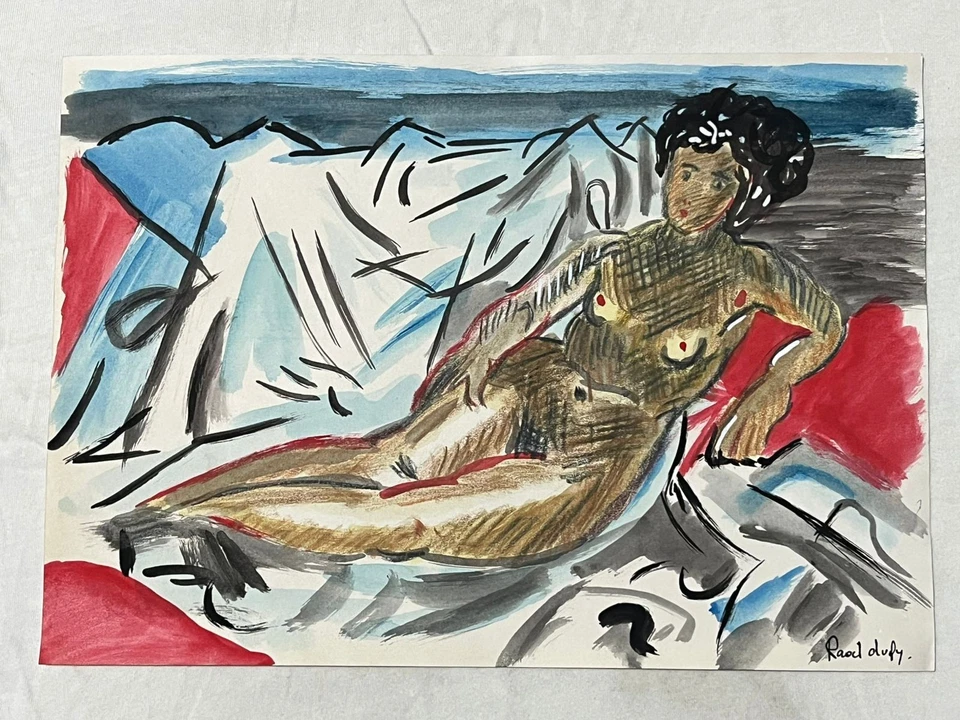 RAOUL DUFY картина рисунок на старой бумаге подписанный штамп винтажный - Изображение 1 из 3