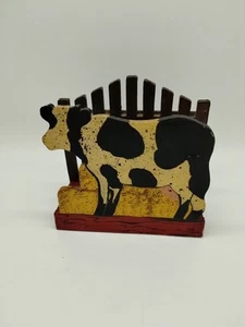 Cow Napkin Holder Wood Primitive Rustic Farmhouse Country Kitchen - Picture 1 of 7