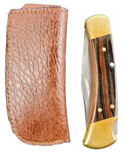 Funda para cuchillo Buck 110 cuero vegano hecha a mano cuero sintético marrón - Imagen 1 de 12