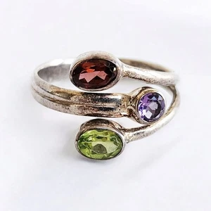 NUEVO Anillo de derivación de piedras preciosas de amatista peridoto granate de plata de ley 925 talla 9,5 - Imagen 1 de 8