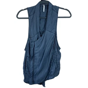 Free People Open Back Cutout Utility Vest Womens Sz Medium Moto Tencel Side Zip - Picture 1 of 7