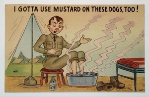 Vintage Linen WW2 Comic Postcard Camp Bowie Texas Mustard Joke - Picture 1 of 2