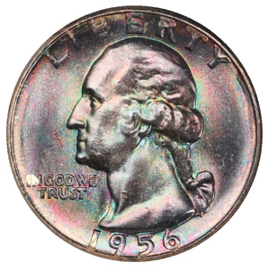 1956 Washington Silver Quarter NGC MS-65 End Roll Toned Album Toning Toner - Picture 1 of 6
