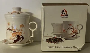 Teavana Okura Ume Blossom Porcelain Mug Cup 12 oz with Infuser/Lid/Saucer + Box - Picture 1 of 22