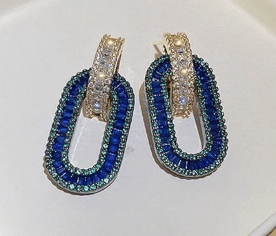 New 💞 Silver Gold Plated CZ Dual Tone Women Dangle Drop Earrings Hook Stud Gift - image 1 of 4