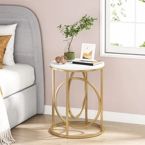 Tribesigns Round End Table, Modern Marble Side Table,White and Gold Accent Table - Picture 1 of 6