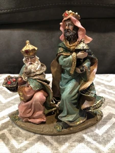 VINTAGE KUNSTHARZ WEIHNACHTEN WEISE MÄNNER KERZENHALTER 6 1/2" LANG x 7" HOCH - Bild 1 von 7