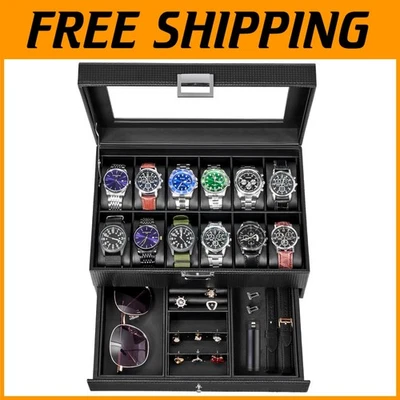 Organizador de relojes para hombre listo para regalo de 12 ranuras con interior de felpa y cierre de bloqueo Foto 1 de 4