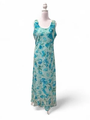 Mary McFadden 90s Vintage Women’s Blue Floral Maxi Dress Size 16 Cottagecore - Image 1 of 4