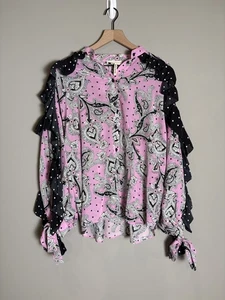 MiB Ted Baker rosa schwarz grau Seide Paisley bedruckt Rüschen Top Gr. 2 (Medium) - Bild 1 von 9