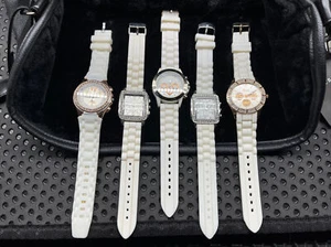 Lot of 5 White Silicone Band Unisex Crystal Bling Watches USA Free Shipping - Picture 1 of 17