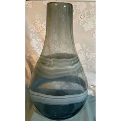 "Florero Torre y Tajo Arte Vidrio Andrea Soplado a Mano Gris Azul Modernista Abstracto 15""" Foto 1 de 4