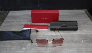 Occhiali da sole Cartier C-Design 57-18-140 mm lenti rosa senza montatura CT0007RS 001 con scatola - Foto 1 di 7