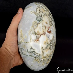 7.5" Natural Dendrite Moss Agate Druzy Rough Egg Shape Crystal Mineral Specimen - Picture 1 of 7