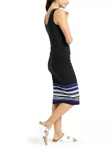 Athleta Womens Tank Dress Black Striped Midi Small Rouched Cotton House Dress - Picture 1 of 9