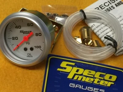 Mechanical oil pressure gauge 0-100 PSi Speco Sports 52mm 2" silver 524-16 - Image 1 of 3