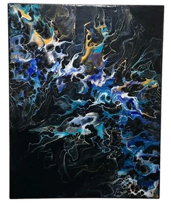 Original Abstract Acrylic Pour Painting Wood Sheet Gold Rush Art 14"x11" in COA - Bild 1 von 9