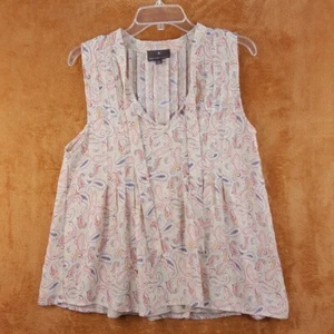 FENN WRIGHT MANSON Top Womens Small Tan Paisley Pullover Sleeveless Tank Blouse - Picture 1 of 9