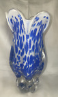 Royal Gallery Glass Art Vase-Poland 1999 Blue/White Cased Clear 9.5”, vtg