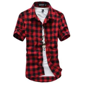 Camisa a Cuadros Roja y Negra Hombres Camisas 2025 Nueva Moda Verano Chemise Hombre Hombres - Imagen 1 de 20