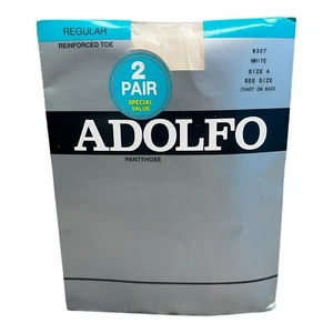 New Vintage Adolfo Pantyhose Size A petite medium Made in USA white 2 pair pkg - Picture 1 of 2